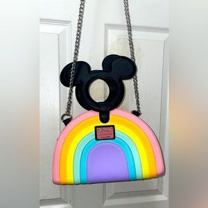 LOUNGEFLY Disney Mickey Mouse Rainbow Crossbody Bag Purse NWOT